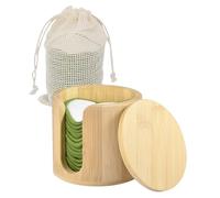 16 dischetti struccanti riutilizzabili con contenitore in legno e coperchio, rotondi per il viso in fibra di legno lavabili con bordi verdi, include scatola di carta, rotondi portatili per la cura
