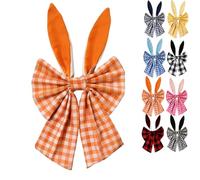 16" Easter Bunny Ear Wreath Bow,Decorative Spring Floral Bows with Rabbit Ears for Front Door, Tree Topper, and Holiday Home Decor (orange)
