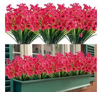 16 fiori artificiali per esterni, resistenti ai raggi UV, non sbiadiscono, in finta plastica, per decorare il giardino, la veranda, le finestre (rosa)