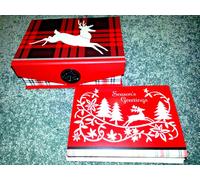 16 Hallmark Renna Natale Carte & Buste W/Brillantini Ricordo Cofanetto