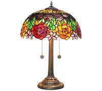 16 inch Lamp Stained Glass Table Lamp Red Yellow Black Rose Floral Bedroom Bedside Luxury Table Lamp Desk Reading Light Home Decor Living Room Office Lighting,Black