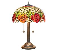 16 inch Lamp Stained Glass Table Lamp Red Yellow Black Rose Floral Bedroom Bedside Luxury Table Lamp Desk Reading Light Home Decor Living Room Office Lighting,Beige