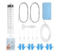 16 Kit Pulizia Frigorifero Professionale [7-in-1] - Spazzola a Spirale Acciaio Inox + Siringa 100ml + Tubo Silicone Sbrinatore (4x6mm) + Raschietto Ghiaccio + Guanti Alimentari Certificati (Azzurro)
