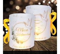 16 Lanterne da Tavolo per Cresima, Decorazione per Ragazzi e Ragazze con Eucalipto Verde, Bella che Tu Sia da Sei, Candele