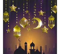 16 lanterne dorate brillanti a forma di stella, luna, ghirlanda Ramadan, decorazione per la casa, felice Ramadan Mubarak, striscione da appendere per feste di Aladino, egiziano, Aladino, Islam per
