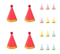 16 mini cappelli da festa per il compleanno dei più piccoli, cappelli a forma di cono glitterati con pompon carino e bordo dorato, rosa, rosso, giallo e blu, decorazione per feste di compleanno e