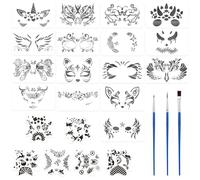 16 Modelli Di Verniciatura Del Viso, 6 Pezzi Di Modelli Di Graffiti E 3 Pennelli, Modelli Cavi, Modelli Di Marca Facciale, Strumenti Di Disegno Del Viso.