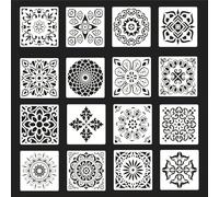 16 modelli per pittura cava, modello da disegno Mandala, 15 x 15 cm, stencil per dipingere pietre, modelli di pittura, modello di stampa, per legno, pavimenti, pareti, tessuto per piastrelle, modello
