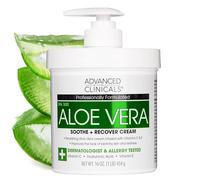 16 oz Advanced Clinicals Aloe Vera Cream. Aloe Vera con vitamina C, acido ialuronico e vitamina E cream for dry, rough skin, and redness. Large spa size 16oz crema with pump.