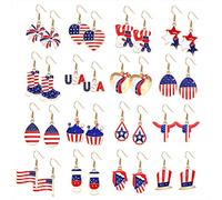 16 paia di orecchini da donna con bandiera americana, rosso, bianco, blu, patriottica, stella, cuore, multi charm, orecchini per il giorno dell'indipendenza, zinco, senza pietre preziose