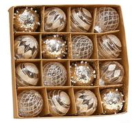 16 Palle Natale Decorative PET 6cm Leggere(Light Gold) | Materiale PET leggero, infrangibile, per sicuro per bambini e animali, 16 assortiti