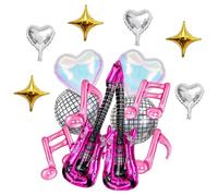 16 palloncini Dicso per decorazioni per feste, chitarra rock, discoteca, note musicali, cuori e stelle a quattro punte, set di palloncini in alluminio per discoteca, balli e feste