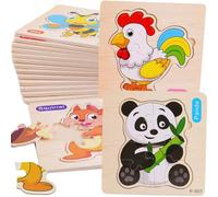 16 PCS Puzzle in Legno per Bambini di 1, 2 anni e 3, Regali per Compleanni e asilo nido, Giocattoli Educativi Montessori, Regali Originali, Puzzle in Legno con Animali (16 PUZZLE)