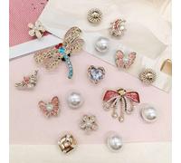 16 pezzi Accessori per scarpe con charm in ABS a forma di farfalla con strass e fiocco, clip per zoccoli a forma di fiore e cuore, decorazione fai-da-te, clip per scarpe con perle finte 16 pezziAnimal