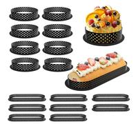 16 Pezzi Anello Crostata Forato,Mousse Torta Rotonda ellittica Muffa Cottura Dessert Strumento di Decorazione Crostate Anelli Forati,Riutilizzabile Tondo da Plastica Perforato Cottura Accessori