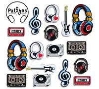 16 Pezzi Applicazioni In Stile Vintage Di Ricamo Con Chitarra, Cuffie, Note Musicali, Per Stiratura, Cucito E Decorazione Di Vestiti, Scarpe, Cappelli, Borse, Giacche, Ecc. Tagli UnicaPoliestere