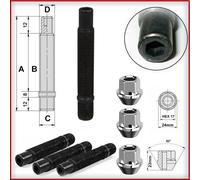 16 Pezzi Colonnette Prigionieri a Brugola + dadi ruota conici M12x1,25 lung.68mm