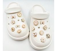 16 pezzi Decorazioni per scarpe con fiori bianchi in perla, farfalle e cuori, adatte per accessori per scarpe, fasce per polsi, ciabatte, fai da te Geometrico,Lettere,Piante,Stampa CasualeABS