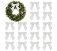 16 pezzi di fiocchi di velluto natalizi, fiocchi di nastro di velluto vintage da 10,9 cm per ghirlanda di Natale, albero di Natale, confezione regalo, fai da te, decorazioni per matrimoni (bianco)