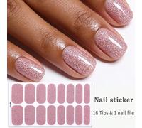 16 pezzi di strisce per unghie glitterate rosa nudo, strisce per unghie di lusso ad alto lucido, facili da applicare, perfette per l'arte delle unghie fai-da-te casual quotidiana delle donne. Fornitur