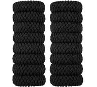 16 Pezzi Elastici per Capelli in Cotone Spesso Nessuna Piega Nessuna Rottura Nessuna Scivolata Elastici per Capelli Senza Cuciture Titolari di Coda di Cavallo Elastici Spessi per Donne (Nero)
