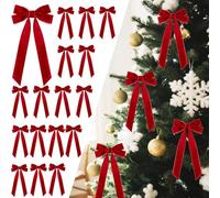 16 Pezzi Fiocchi Velluto Rossi Albero di Natale 13 x 26cm Fiocco per Puntale per Albero di Natales, Archi Rossi della Porta Fiocco di Ghirlanda di Natale Confezionamento del Festival per Decorazioni
