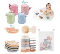 16 Pezzi Giochi da Bagno,Giochi per il bagnetto,Giocattolo da Bagnetto per Bambini,Giocattoli Animali in Silicone con barchette da bagno impilabili e cucchiaio,per Vasca da Bagno e Piscina