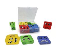 16 Pezzi Gioco da Tavolo Puzzle per Bambini, MYLERCT Cubi Gioco Espressione Bambini, con 64 Carte Emoticon, Montessori Wooden Puzzles, Smart Games, Giochi Bimbi 6 anni