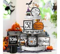 16 pezzi Halloween Decor Set per legno zucca strega 16 pezzi | Ideale per camino, scaffale, tavolo, vassoi a più livelli, vetrine, trasforma rapidamente la stanza