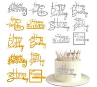 16 Pezzi Happy Birthday Decorazioni Torta Acrilico, Happy Birthday Decorazioni Tortas Laterale Inserto, Torta Compleanno Di Argento Specchio Acrilica pour Cupcake, Cheesecake, Dessert, Ciambelle