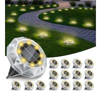 16 Pezzi Luci Solari da Giardino, 8 LED Faretti Sepolta Solari a Led da Esterno IP65 Impermeabile, Luci Solare Decorazione Lampade Solare da Terra per Cortile Prato Vialetto Paesaggio,Bianco Caldo