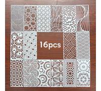 16 pezzi Modello a trama geometrica cava, modello a pelle di serpente, stencil creativo per tessuti, pareti, tavole di legno per la pittura a spruzzo, riutilizzabile e lavabile PET