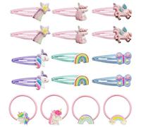 16 Pezzi Mollette per Capelli Bambina Unicorno Accessori,4 Pcs mini legami per capelli colorati,12 pacchetti Mollette Capelli Bambina Neonata,Glitter Fermagli Sirenetta Accessori Capelli Bambina