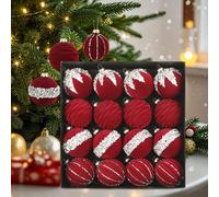 16 Pezzi Palline Natalizie Addobbi Sospesi Velvet Flocked Infrangibili in PP