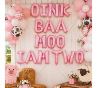 16 pezzi Palloncini multicolore "Oink, Baa, Moo, Sono!" Include palloncini a lettere da 16 pollici rosa, rossi, neri, palloncini a tema fattoria "Sono!", adatti per decorazioni a tema fattoria, feste 