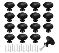 16 Pezzi Pomelli Rotondi per Armadi con 16 Viti di Montaggio, 30mm Nero Opaco Pomelli per Porta, Monoforo Pomolo per Mobili, Rotondo Pomelli Neri in Lega, Pomelli per Cassetti, Porta, Mobili, Armadio