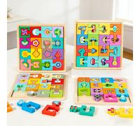 16 Pezzi Puzzle in Legno a Forme Abbinanti per Bambini 3-6 Anni, Giocattoli Educativi Montessori per l'Apprendimento Prescolare, Puzzle a Incastro con Temi Animali/Veicoli/Frutta/Numeri, Giocattolo pe