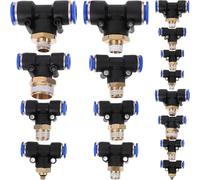 16 Pezzi Raccordo Pneumatico Rapido a T Filettato Pb6-01 Nero | Rame e ABS, Innesto Rapido Push To Connect, per Tubi Pneumatici e Automazione Industriale