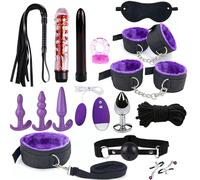16 pezzi set bondage per uomini e donne, bdsm nylon peluche cinghie kit plug anale per giochi di festa in camera da letto -ITHC18 (Viola)