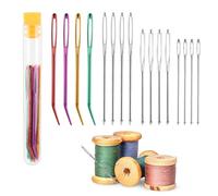 16 Pezzi Set Di Aghi a Grande Occhio, Aghi da Rammendo per Cucire la Pelle a Mano, Aghi da Cucito con Punta Arrotondata, 4 Diversi Dimensioni Aghi per Cucire In Metallo per Tappezzeria, Lana, Cucito