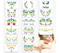 16 Pezzi Stencil per Tatuaggi, Stencil di Pittura del Viso, Tattoo Stencil Temporanei, Modello Riutilizzabile per Il Trucco per Bambini e Adulti, Halloween Party Cosplay Compleanni Carnevale