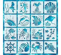 16 pezzi Stencil riutilizzabili a tema creature marine, modelli di vita marina e sirene da 10 cm per dipingere su legno, pareti, tessuti, pietre, progetti fai-da-te di craft e scrapbooking 16 pezzi Oc
