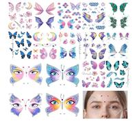 16 Pezzi Tatuaggi Temporanei Set, Adesivi di Tatuaggi Finti Impermeabili, Ali Farfalla con Glitter, Tatuaggi Temporanei Viso per Corpo, Bambini, Ragazze, Donne, Trucco, Compleanni, Feste, Regali