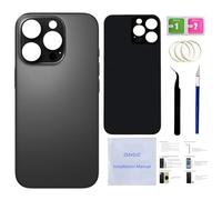 16 Pro Max - Cover posteriore di ricambio per iPhone 16 Pro Max (titanio nero, 17,5 cm), con nastro preinstallato + istruzioni per l'installazione + strumenti di riparazione (titanio nero)