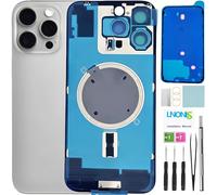 16 Pro Max - Vetro posteriore di ricambio per iPhone 16 Pro Max, con logo, impermeabile, obiettivo fotocamera + kit di riparazione professionale (titanio bianco)