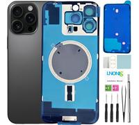 16 Pro Max - Vetro posteriore di ricambio per iPhone 16 Pro Max, con logo, impermeabile, obiettivo fotocamera + kit di riparazione professionale (nero titanio)