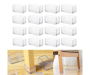 16 protezioni rettangolari 25 x 38 mm, in silicone, per gambe della sedia, gambe della sedia, coprigambe per sgabello per prevenire graffi sul pavimento in legno e ridurre il rumore