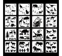 16 pz Kit stencil per pittura multiuso con animali selvatici, modello stencil per fai da te, per decorazioni domestiche, scolastiche, per dipingere pareti, tela, legno