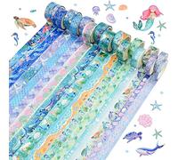 16 Rotoli Nastro Washi, Nastro Decorativo Tema Sirena, Accessori per Scrapbook Set Nastri Washi Adesivi per Bricolage, Artigianato Artistico, Diari, Calendari, Album, Confezioni Regalo, Scrapbooking