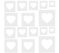 16 stencil grandi a forma di cuore, diverse dimensioni, per pittura, stencil a forma di cuore, per artigianato, plastica, 5 punti, modelli a forma di cuore per pareti in tessuto, carta artistica,